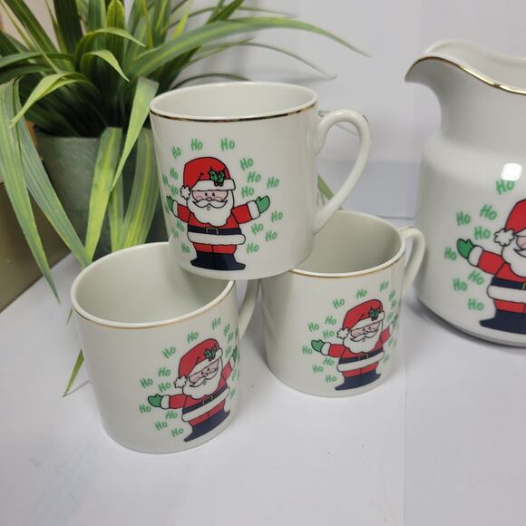 Vintage Napco Santa Eggnog Pitcher & 6 Cups Napcoware Christmas - Picture 3 of 6